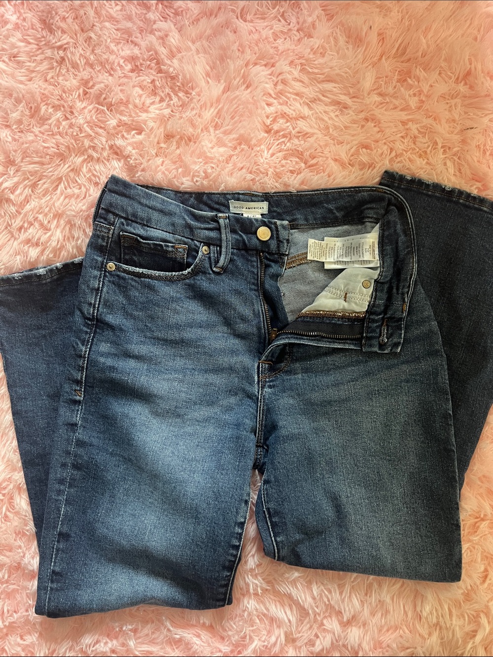 Good American Dark Blue Cropped Bootcut Jeans